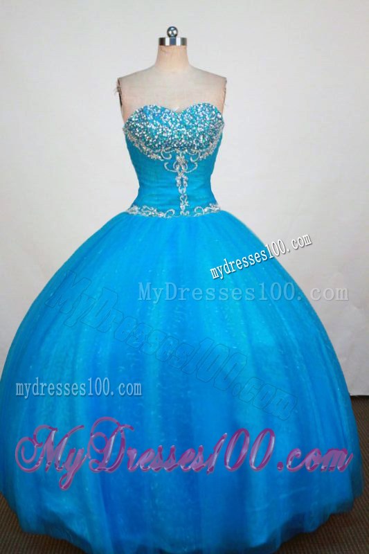 Romantic Sweetheart Floor-length Blue Beaded Sweet 16 Dress